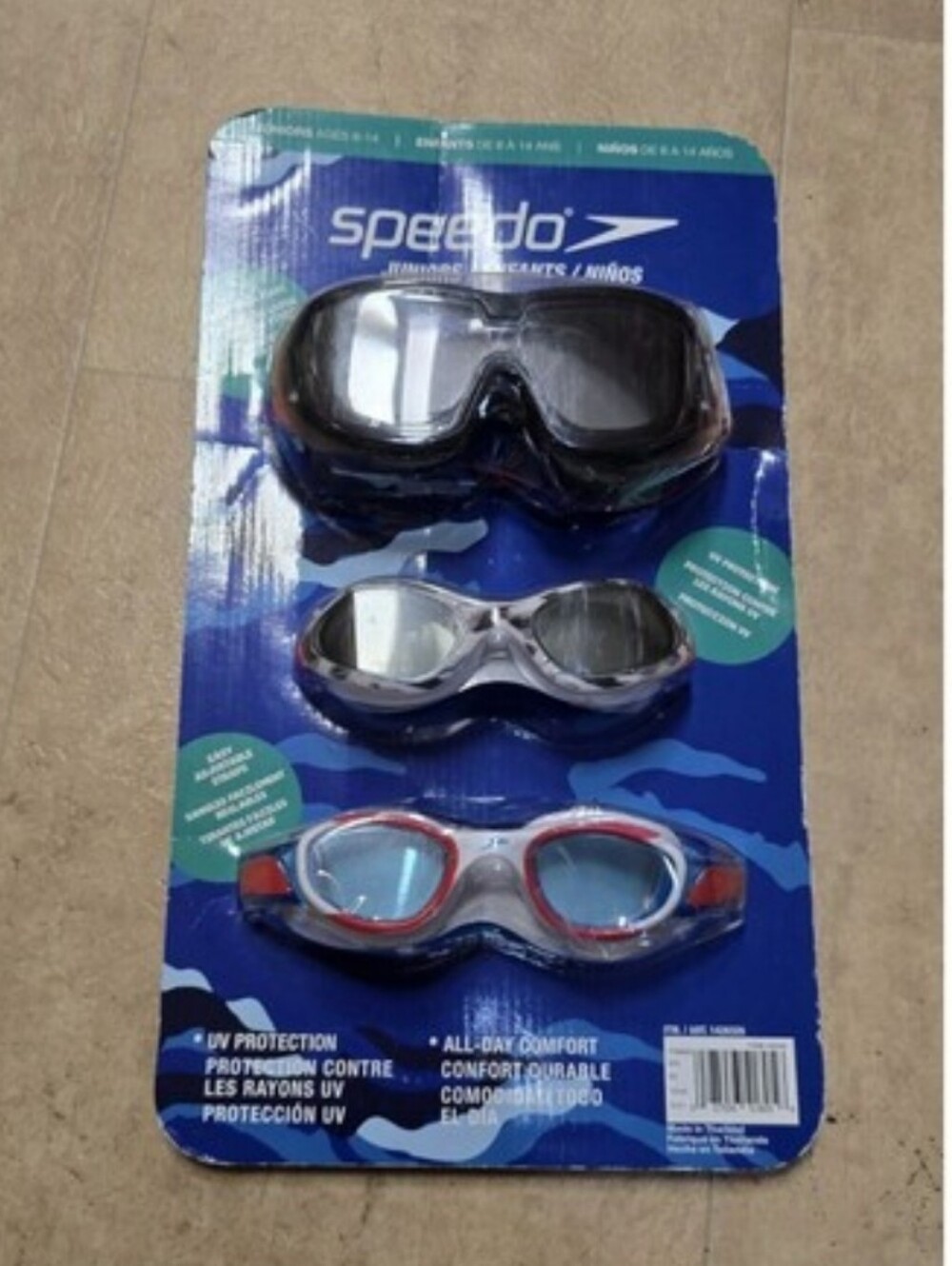 Speedo- 3 Unisex Swim Goggles Hydrospex Ages 6-14 Multi Color-UV Protection